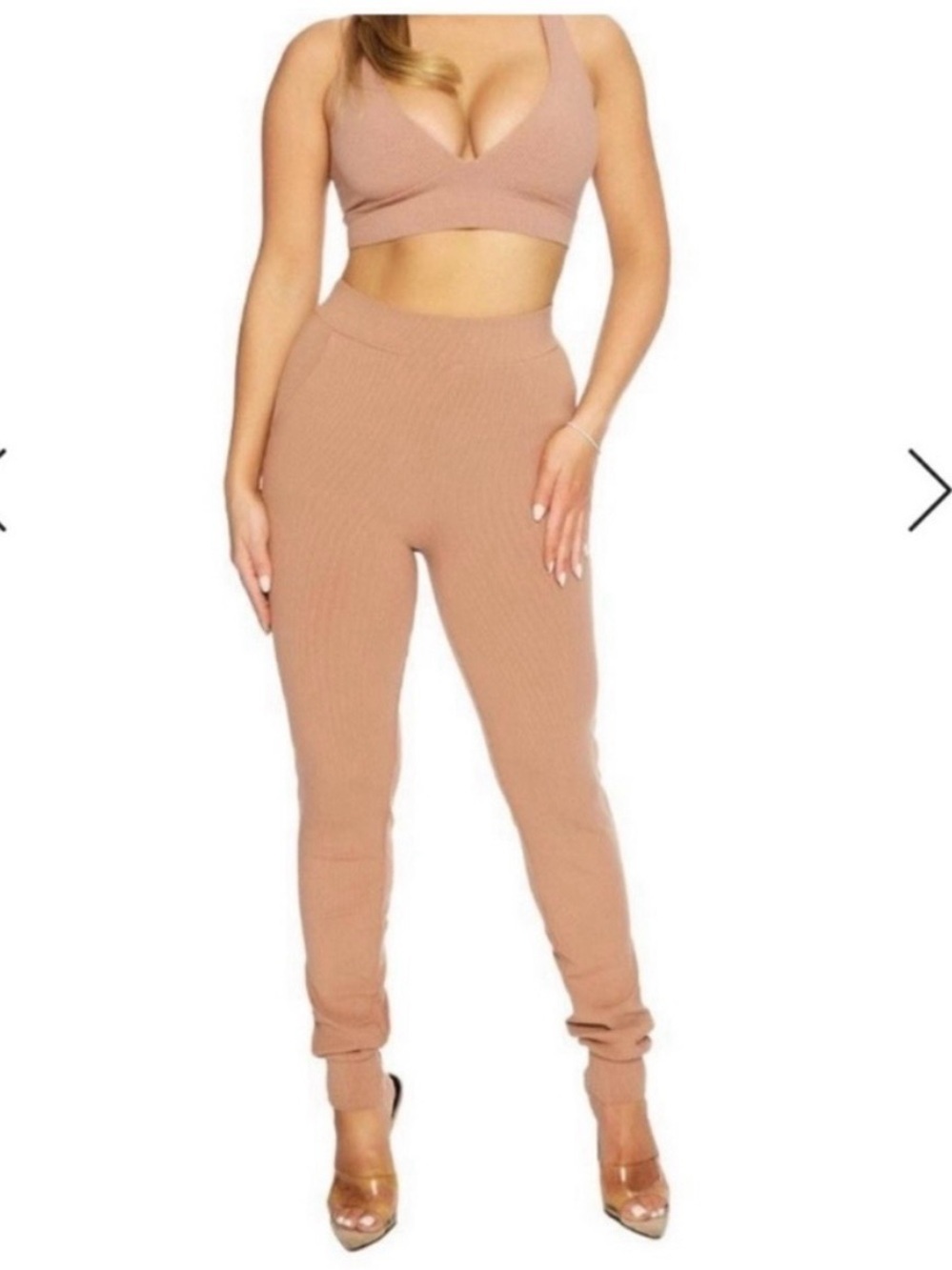 naked wardrobe Snatched Ribbed High-Waist Leggings in Cocoa
